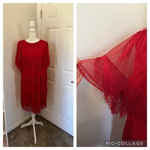 ASOS red tassel flapper dress size 18 EUC